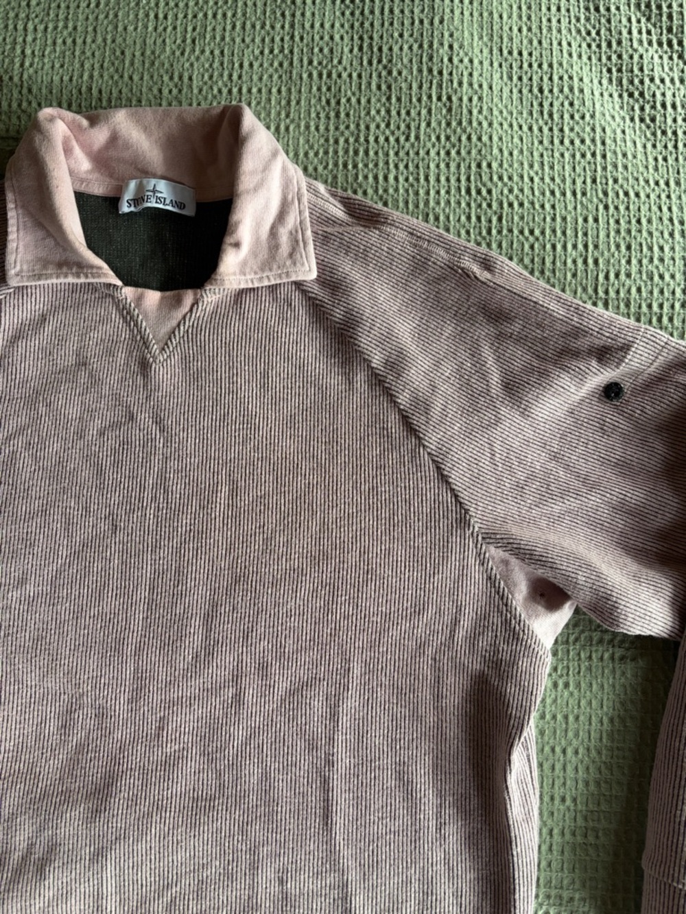 Stone Island Men's Organic Cotton pale pink / grey Ribbed knit Collar Polo Shirt